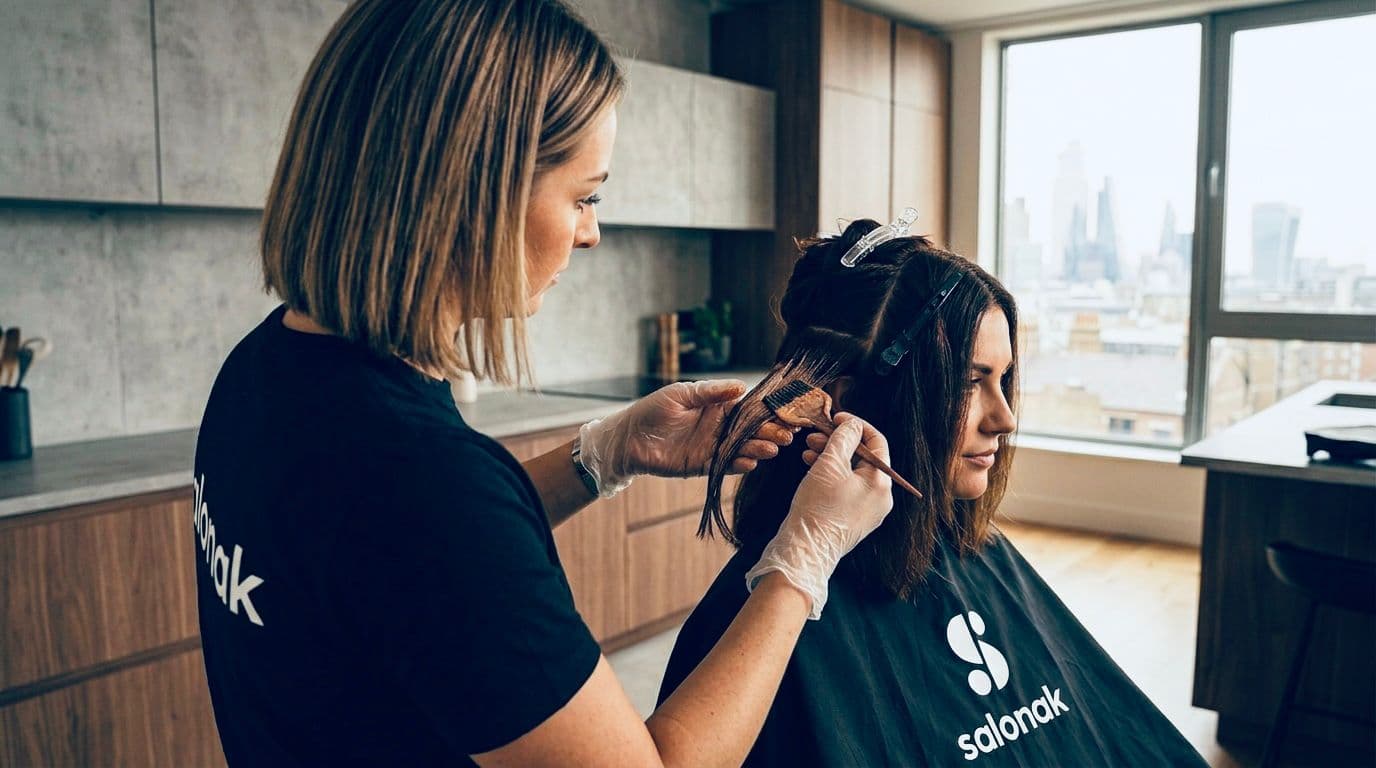 Salonak mobile hairdresser colouring hair at home in London